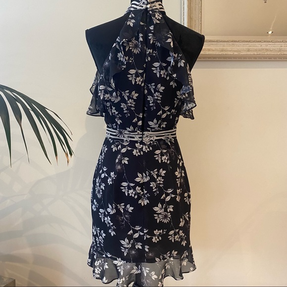 SHEIKE Halter Neck Floral Black Dress Ruffle Detail Elegant Cocktail Striped 8 - Picture 14 of 15